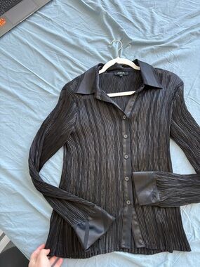 NIKA Black Pleated Blouse with Satin Trim